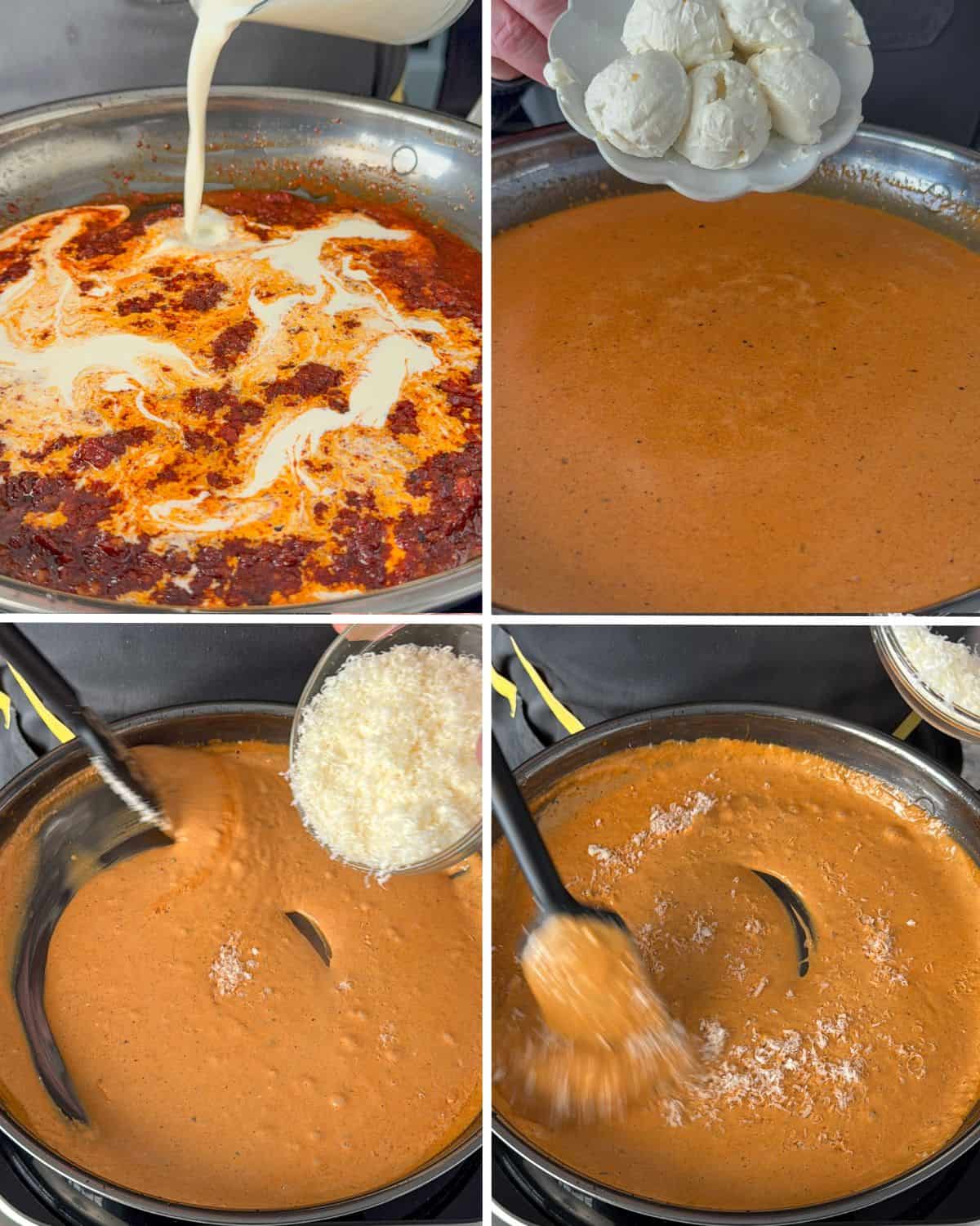 Add the cream and cheese into the sauce.