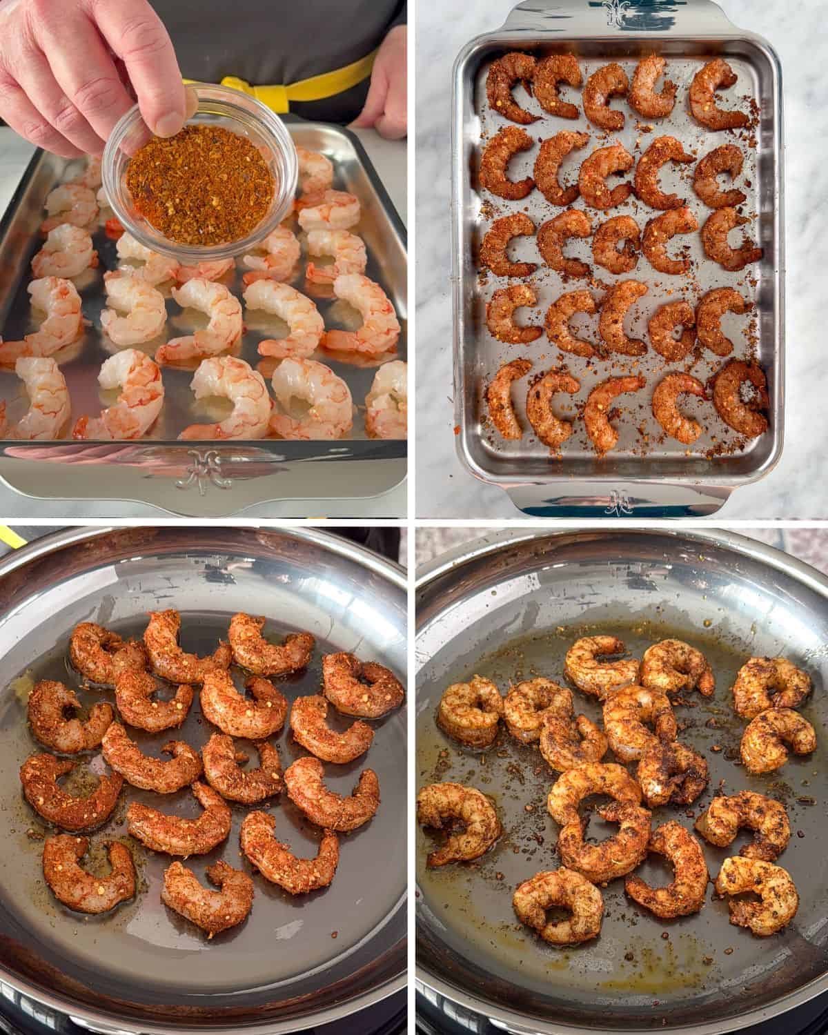 Season and sear the shrimp.