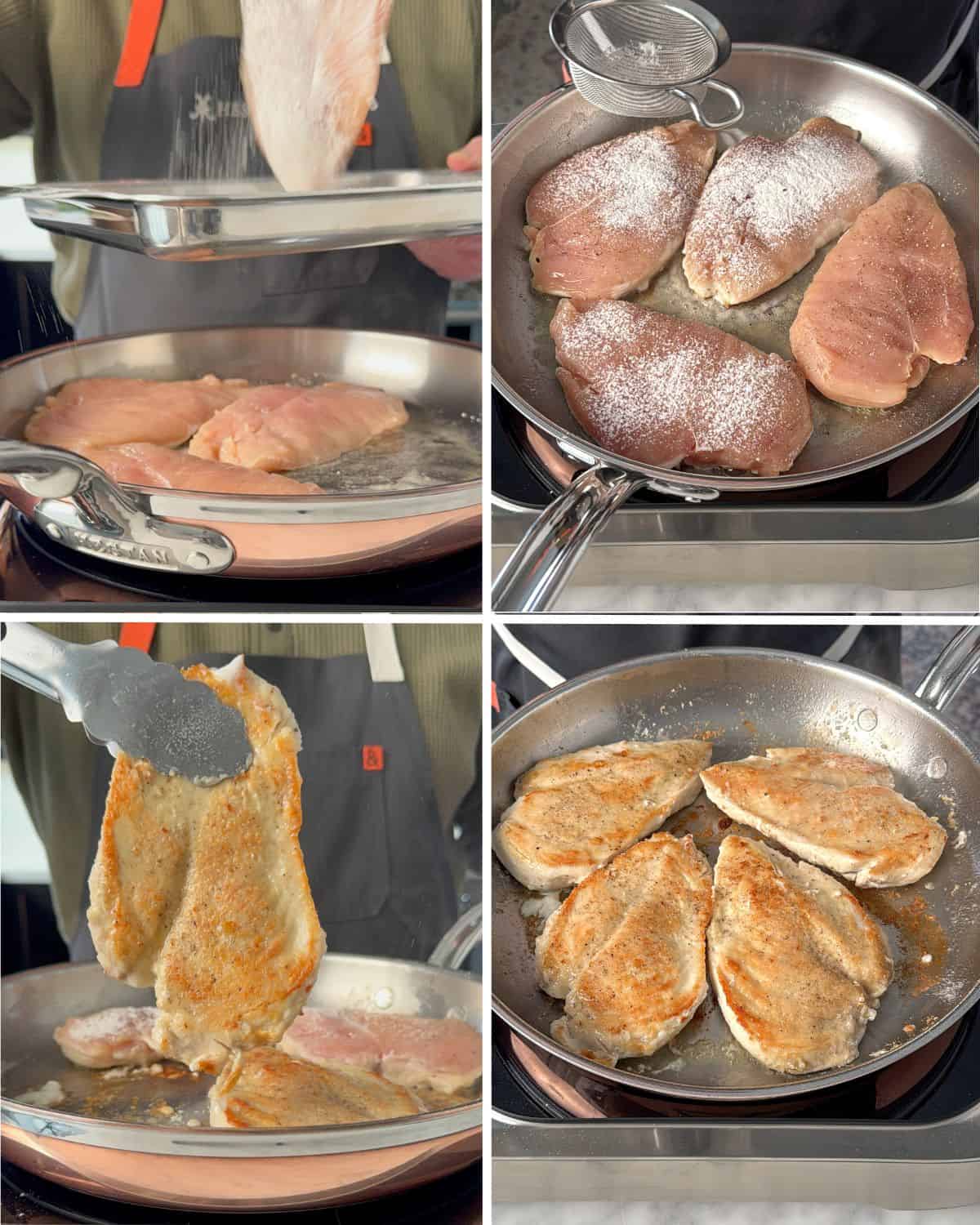 Sear the chicken until golden brown on both sides.