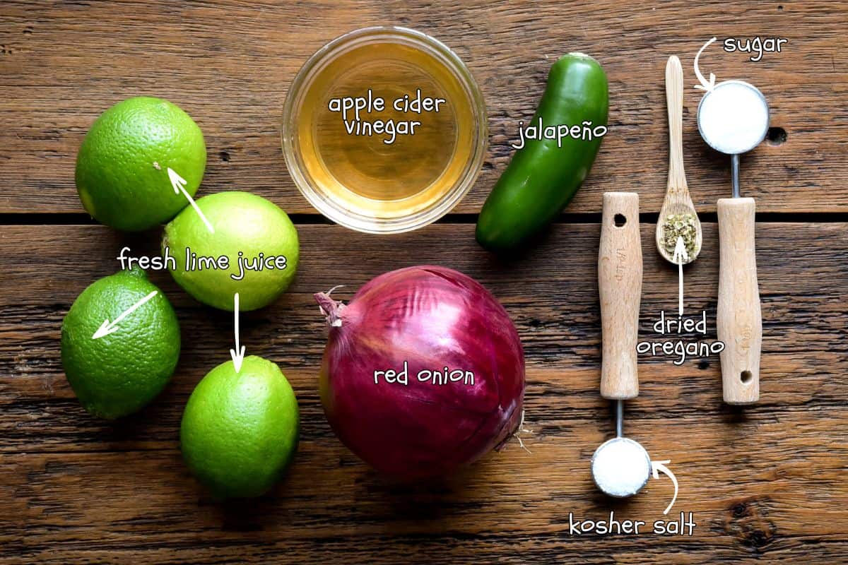 Ingredients for a pickled red onion recipe.