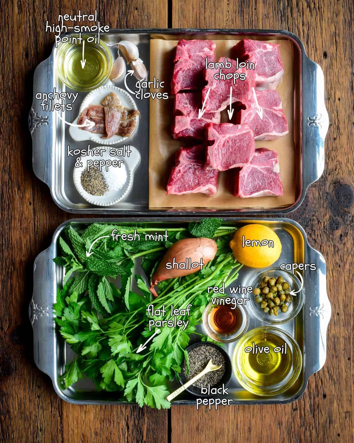 Ingredients for a lamb with salsa verde recipe.