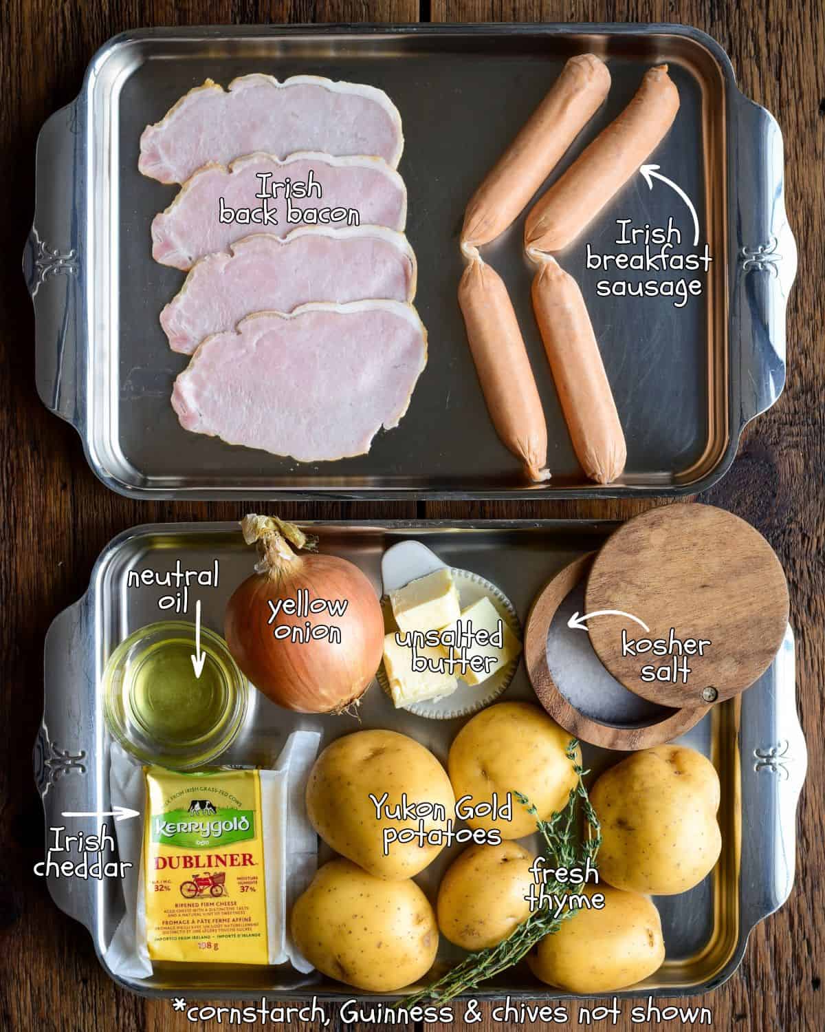 Ingredients for a crispy skillet potatoes recipe. 