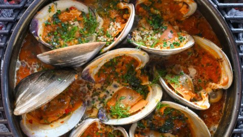 Grilled Clams Casino with Calabrian Chili Sauce - Zimmy's Nook