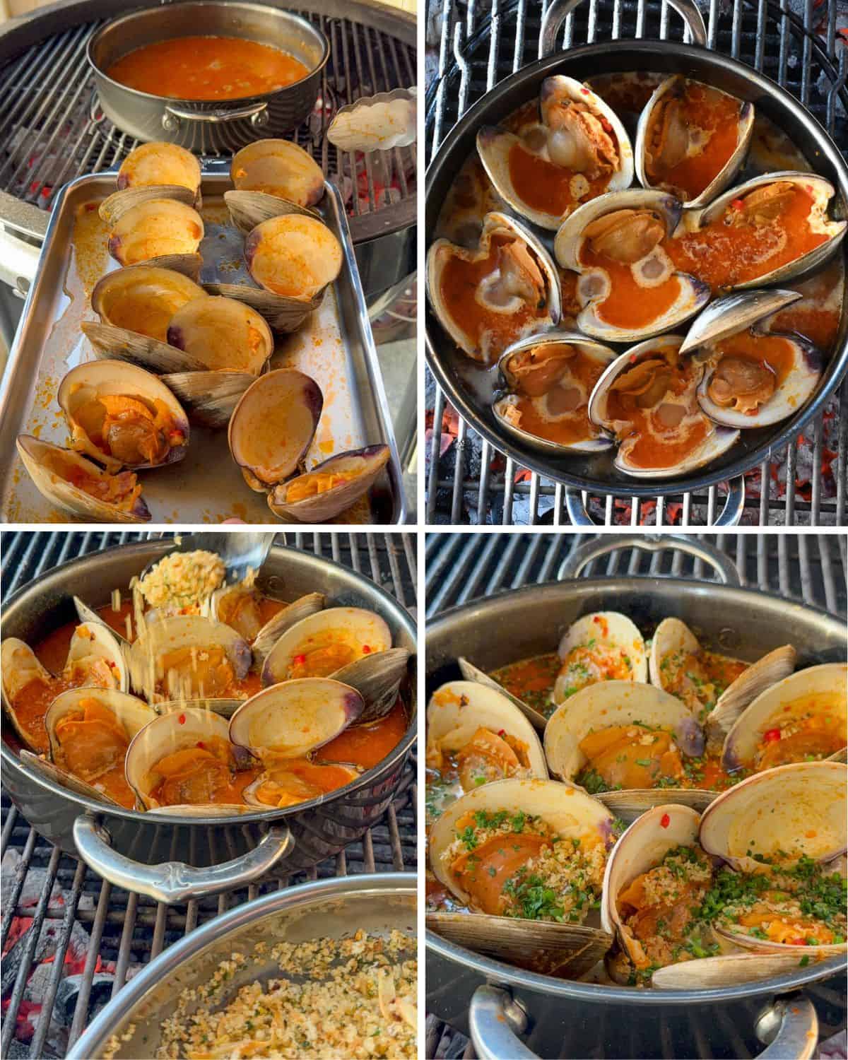 Return the clams to the pan and sprinkle with the breadcrumbs and chives.