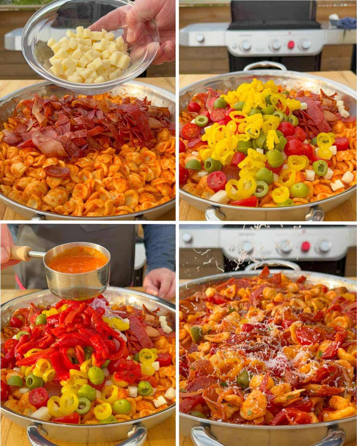 Assemble the salad ingredients and add more dressing and grated Parmesan. 