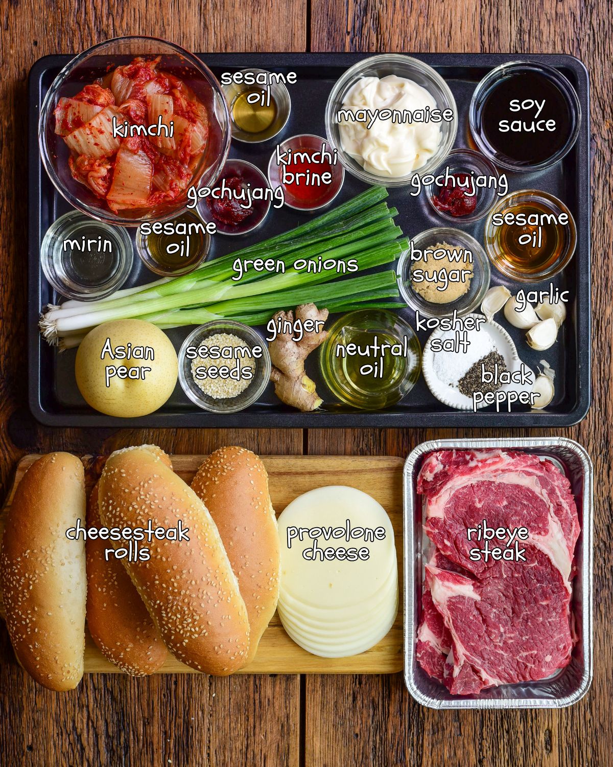 Ingredients for a bulgogi cheesesteak recipe.