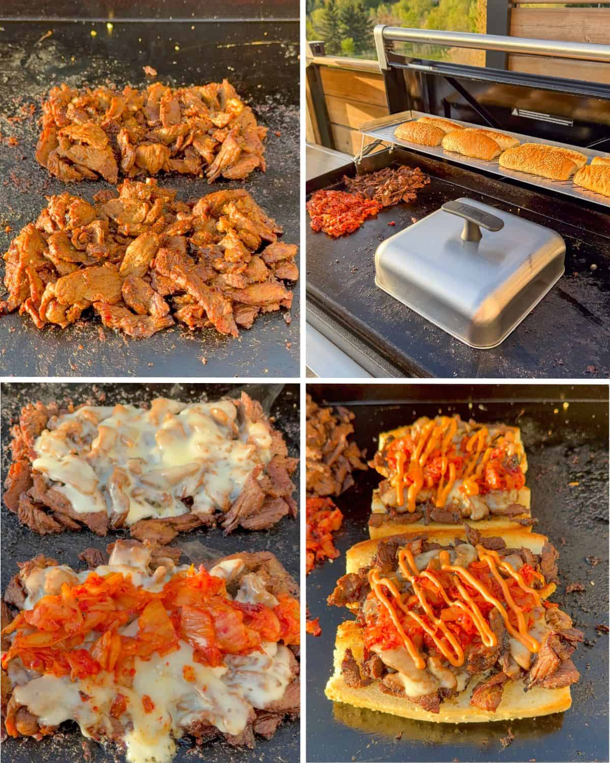Melt the cheese and assemble the bulgogi cheesesteaks.