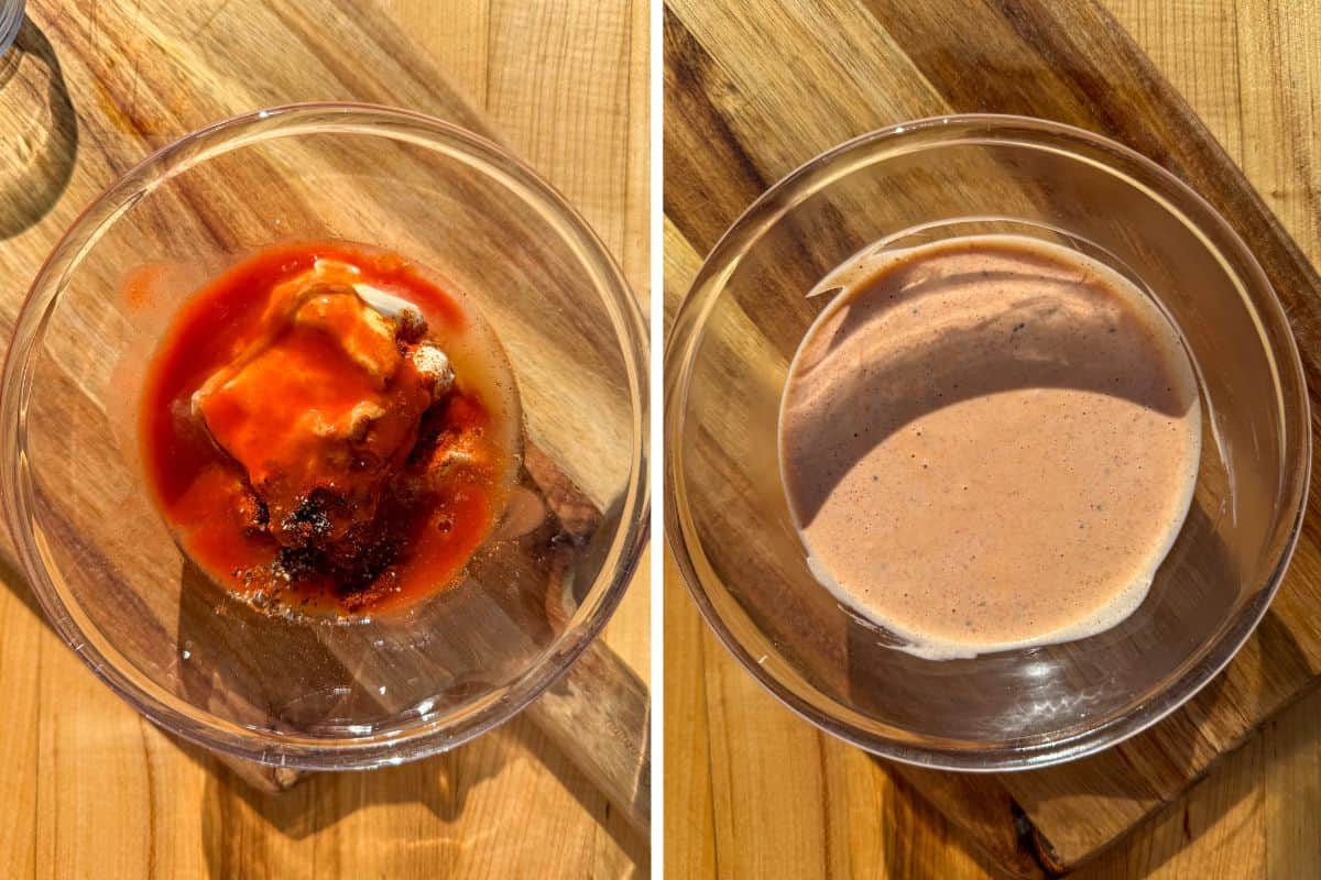 A Nashville comeback sauce before mixing and after.