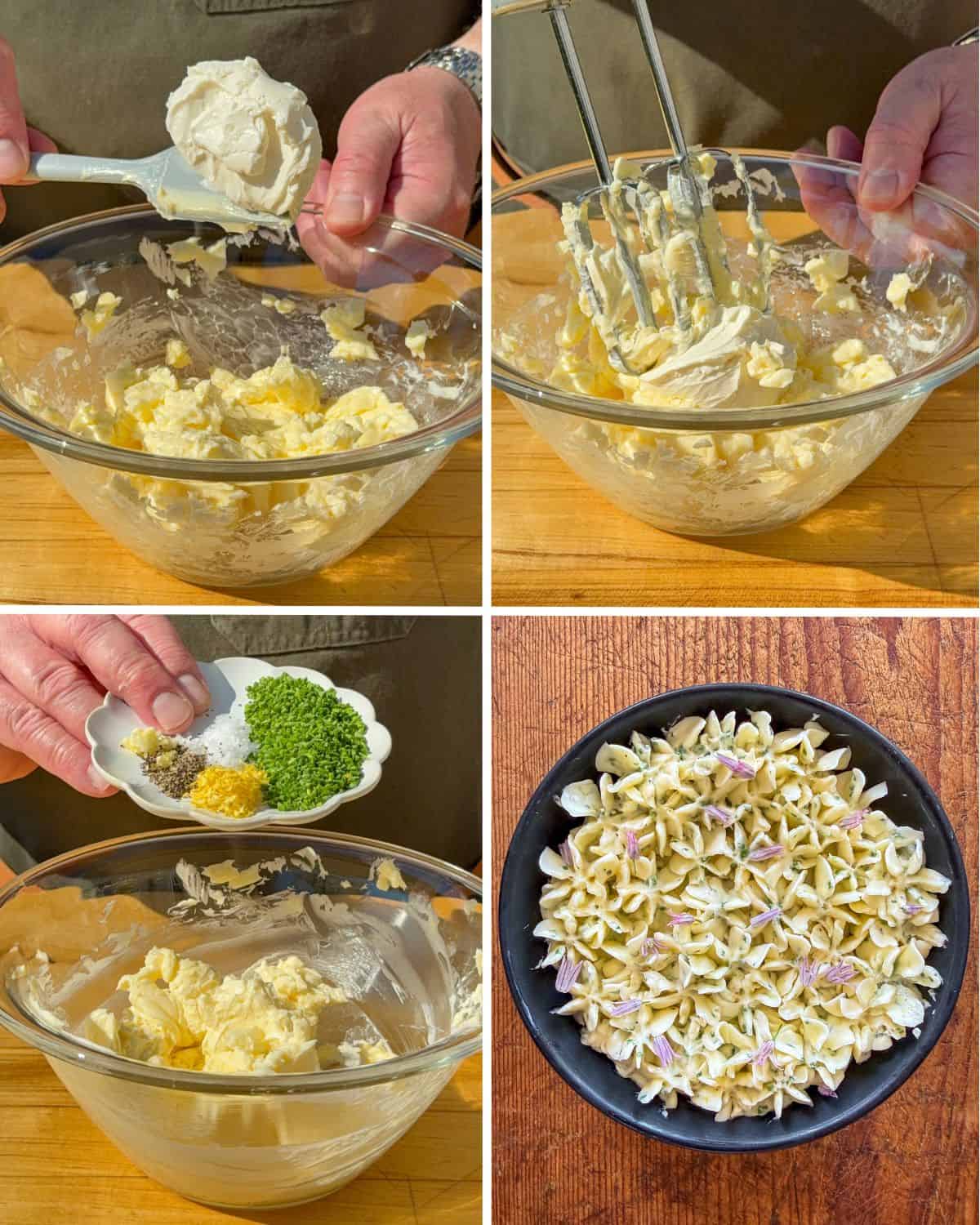 The steps to making the whipped butter and the final presentation.