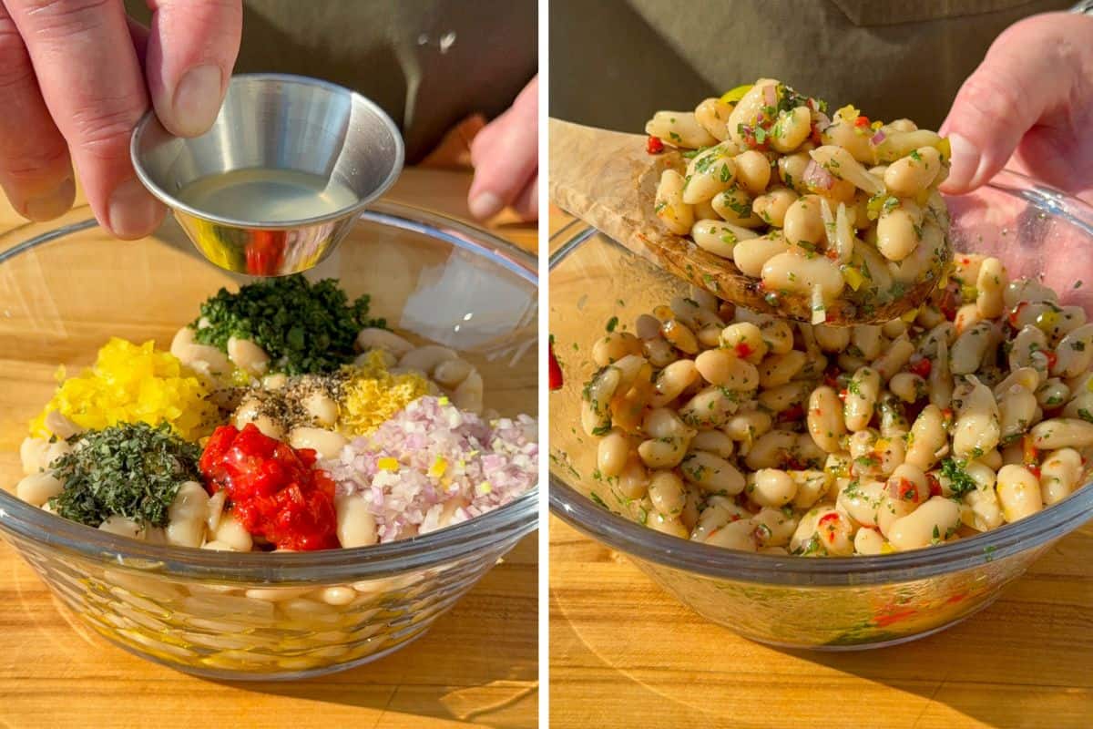 Mix the marinated white beans ingredients in a bowl.